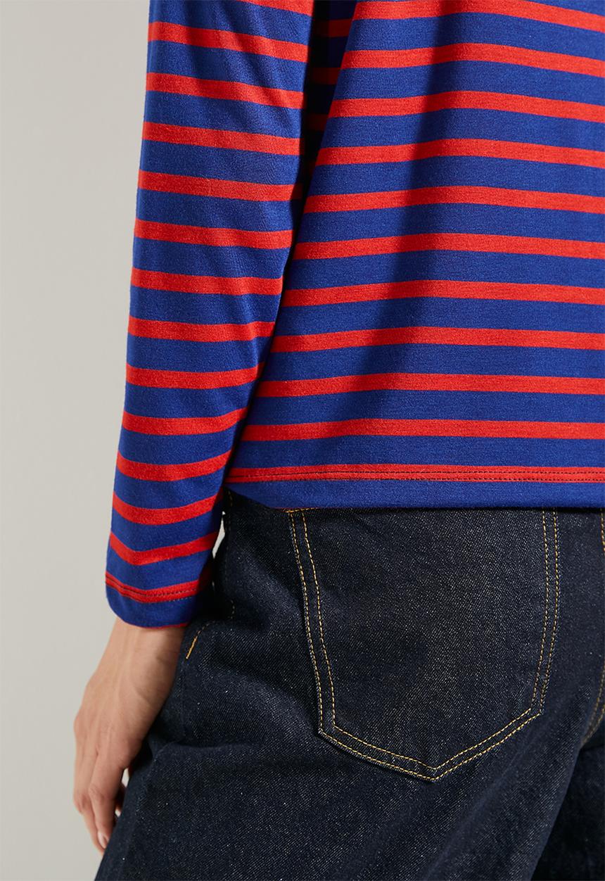 Trendyol - Red-navy striped crew neck knitted t-shirt