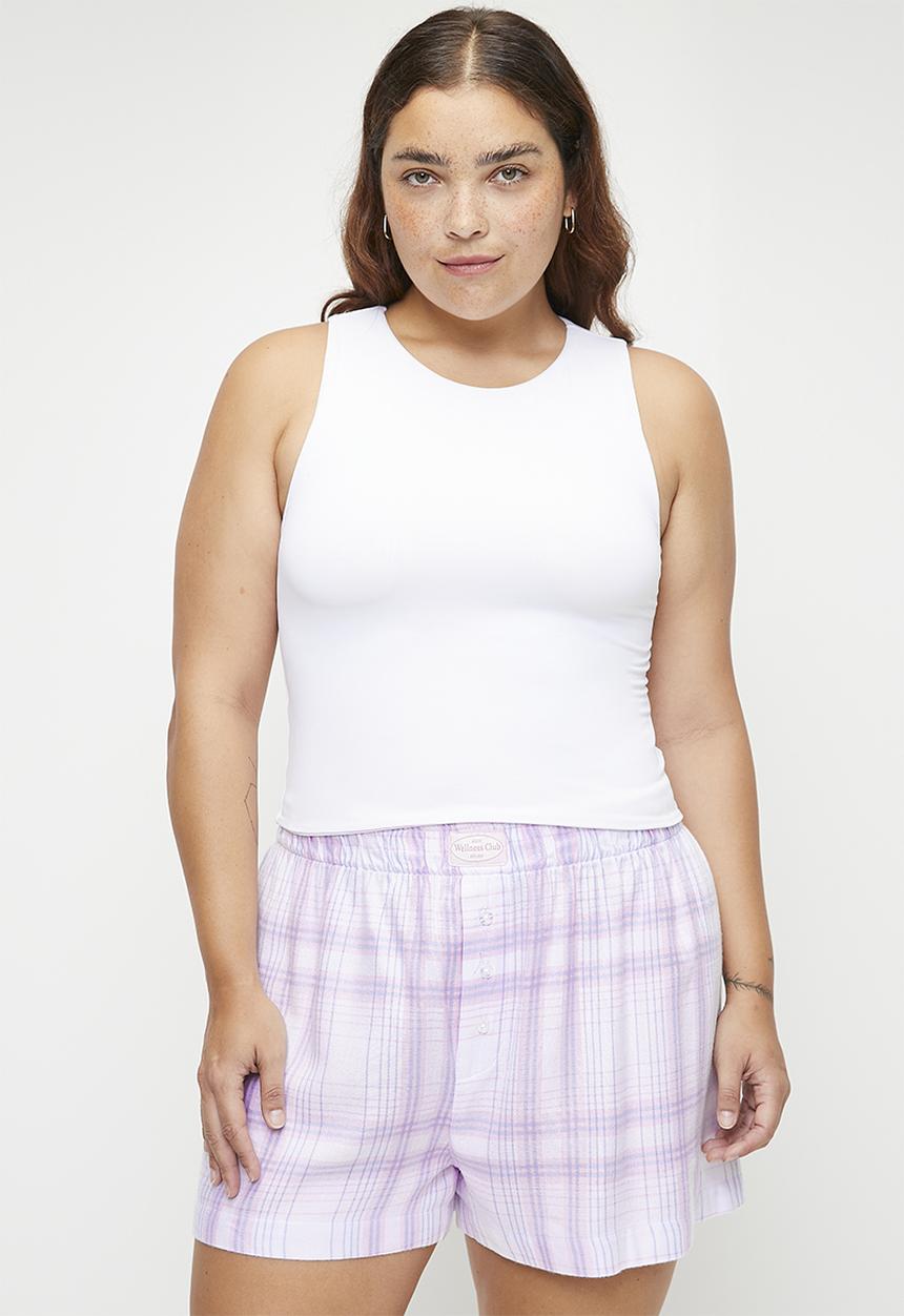 Cotton On - Plus Flannel Boyfriend Boxer Short - Pink/ Blue Lacey Check