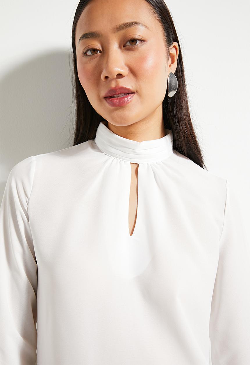 Trendyol - Ecru high collar woven blouse