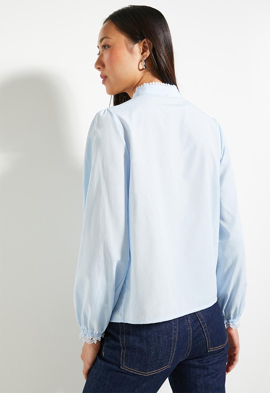 Trendyol - Light blue lace cotton woven shirt