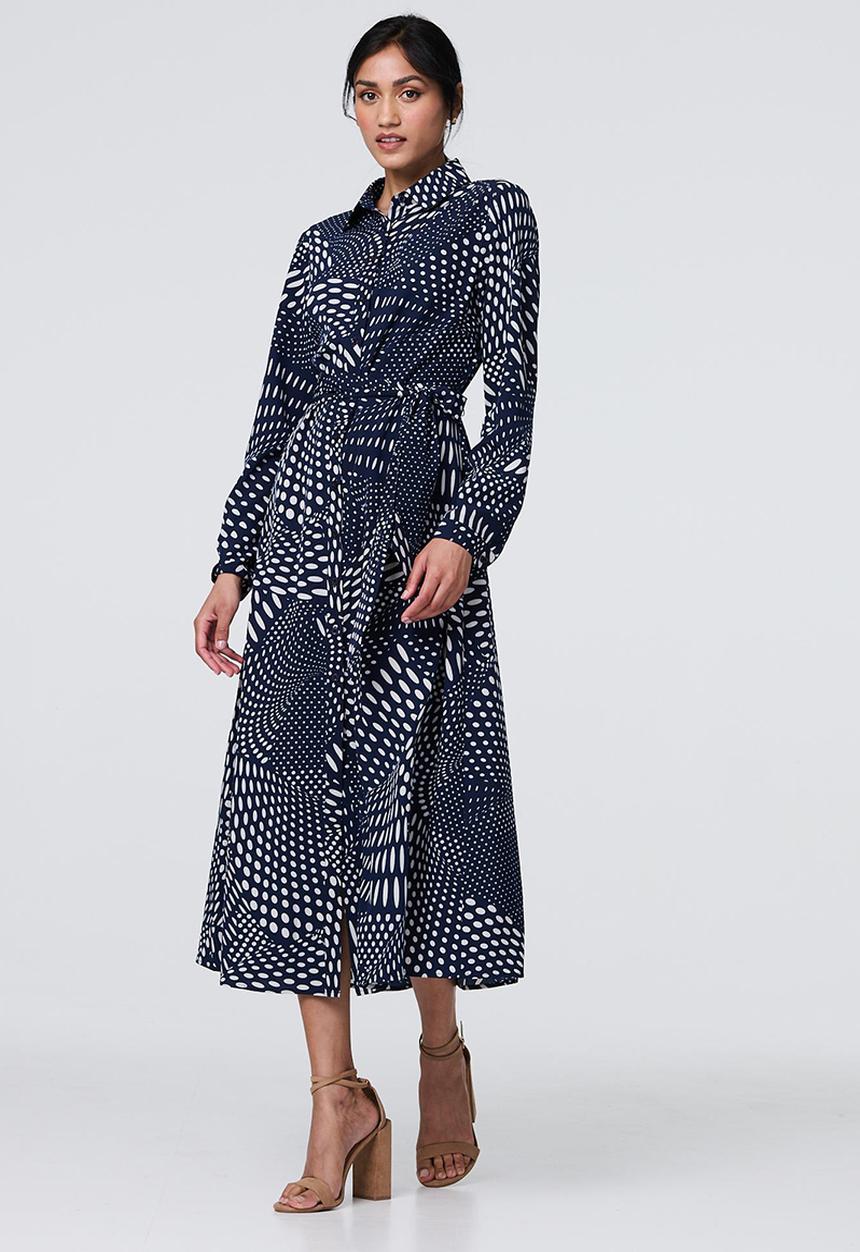 Izabel London - Monotone printed maxi shirt Dress - Navy