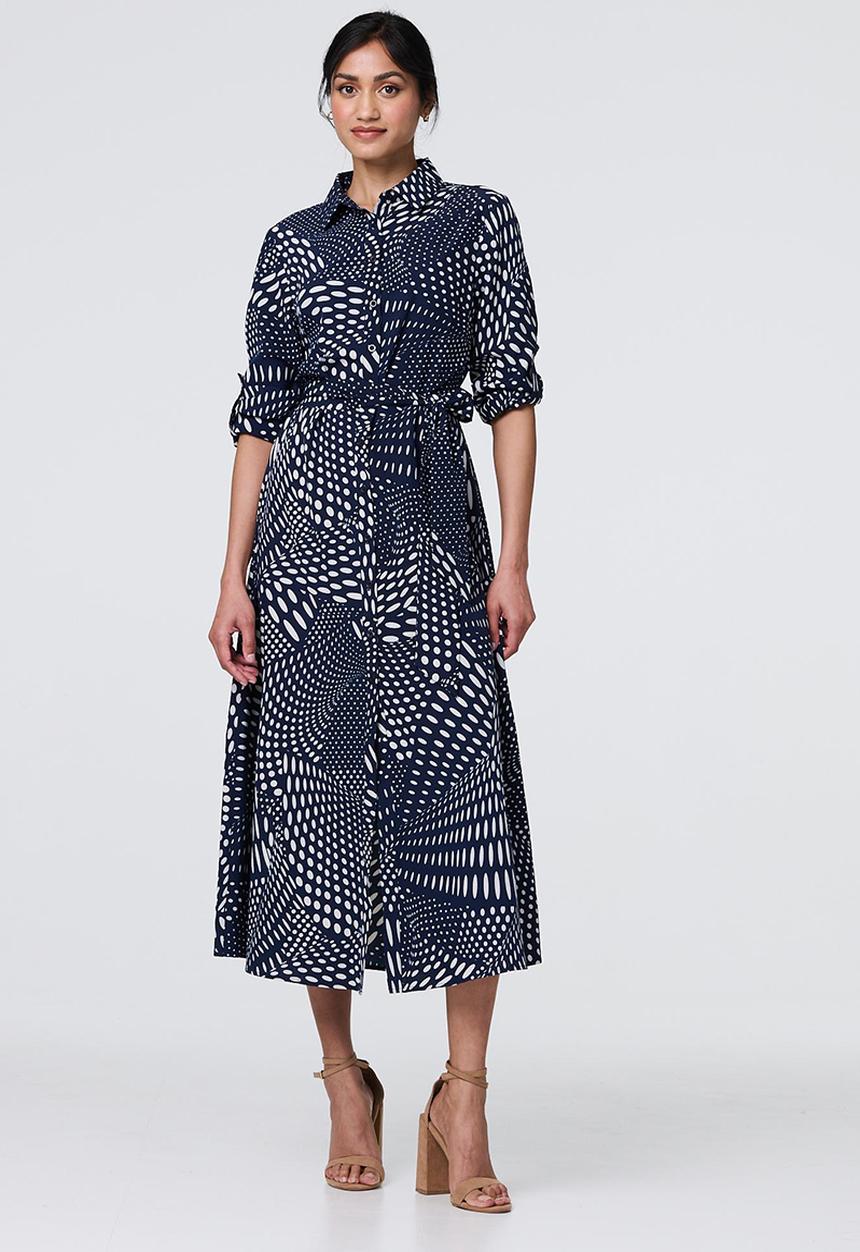 Izabel London - Monotone printed maxi shirt Dress - Navy
