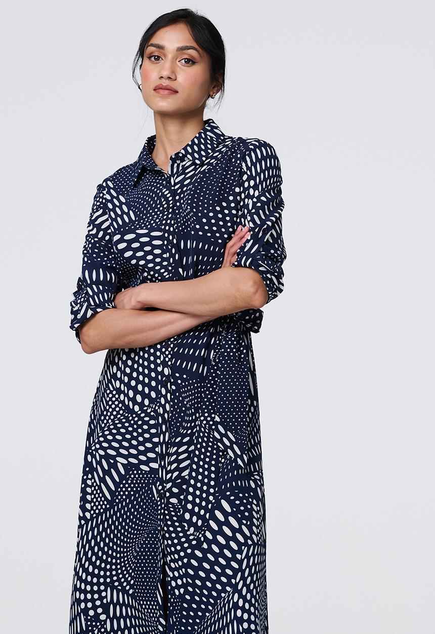 Izabel London - Monotone printed maxi shirt Dress - Navy