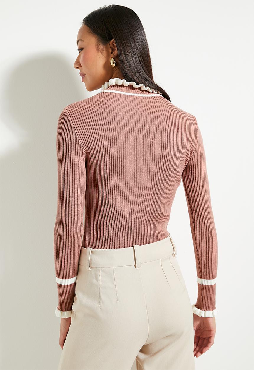 Trendyol - Dusty Rose Color Block Knitwear Sweater