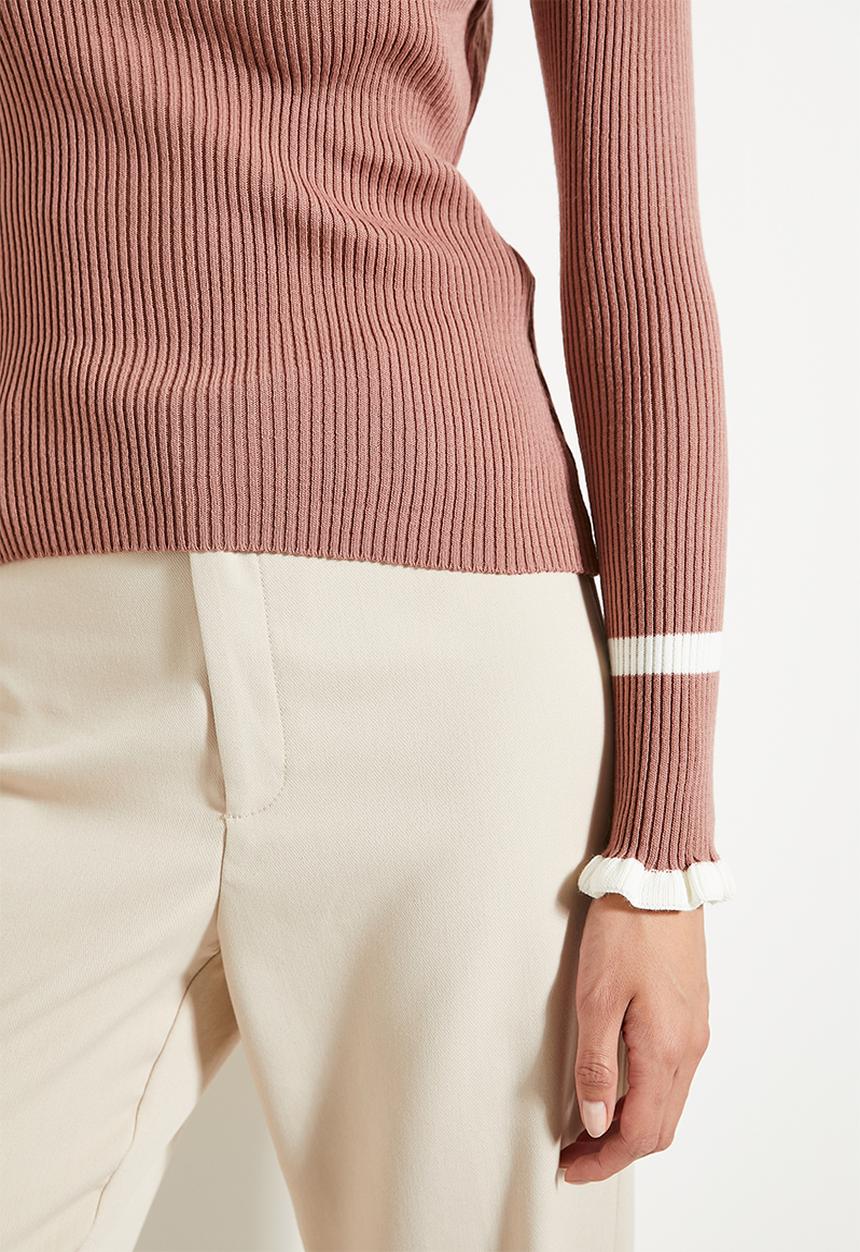 Trendyol - Dusty Rose Color Block Knitwear Sweater