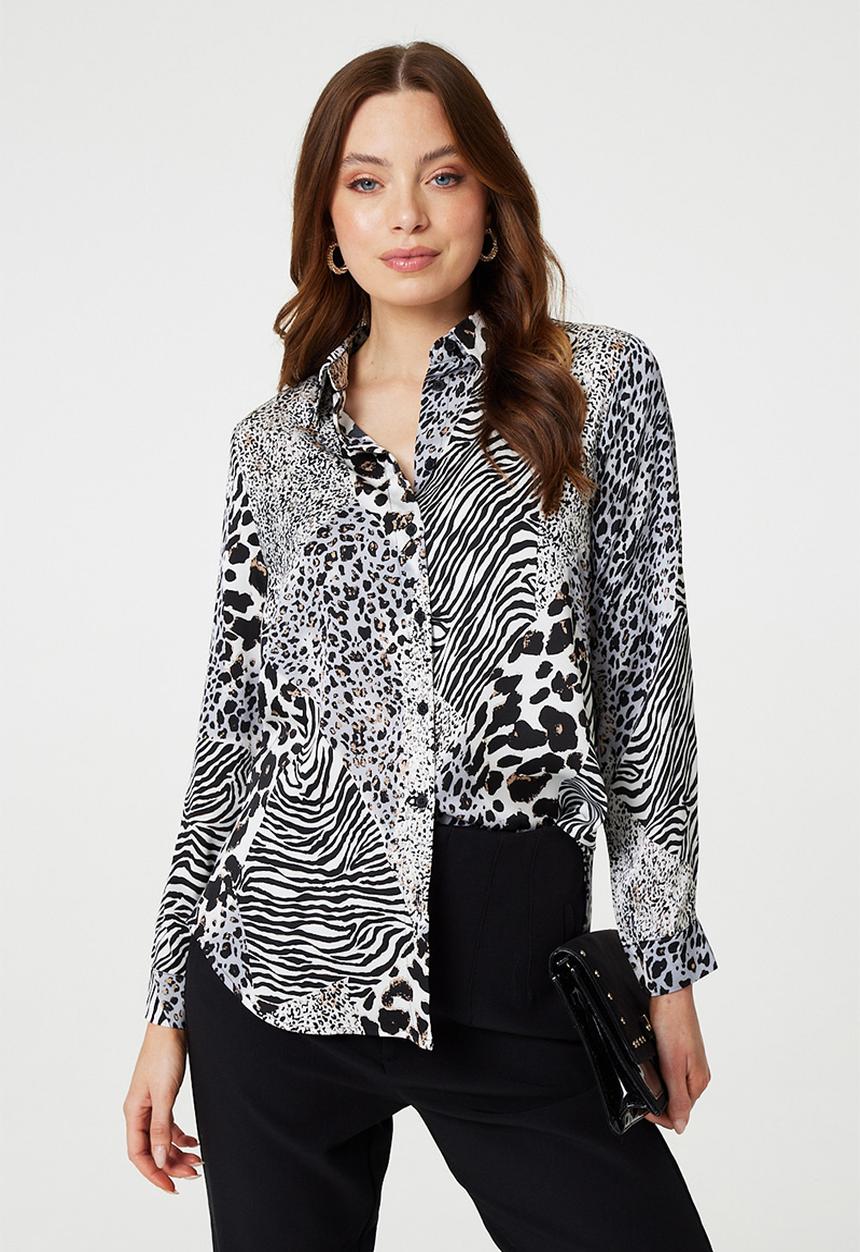 Stella Morgan - Animal Printed Satin Shirt - Multi White