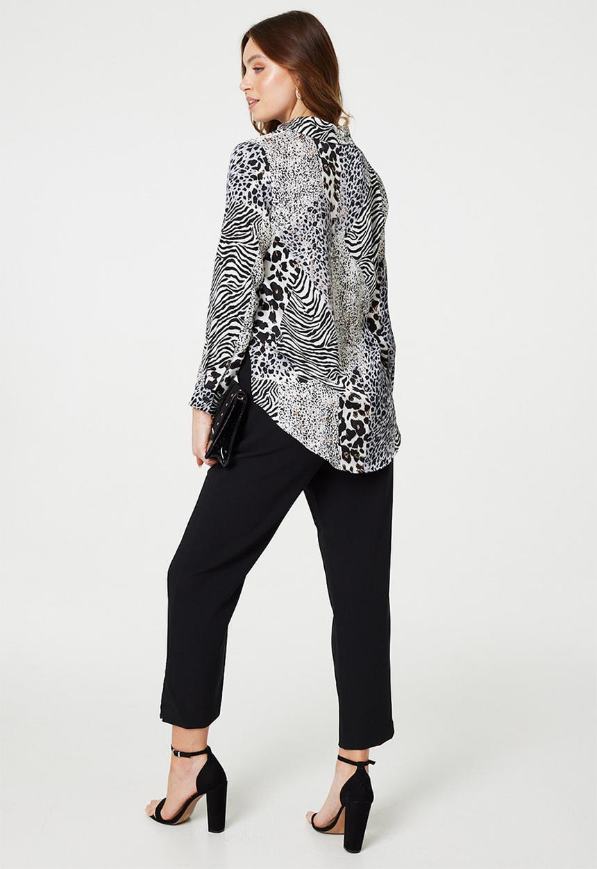 Stella Morgan - Animal Printed Satin Shirt - Multi White