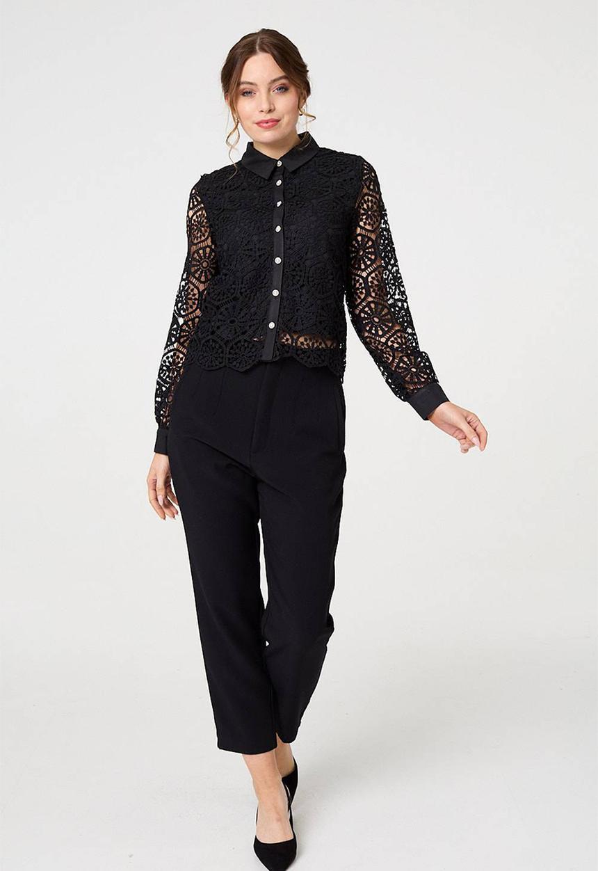 Stella Morgan - Long sleeve Lace Shirt - Black