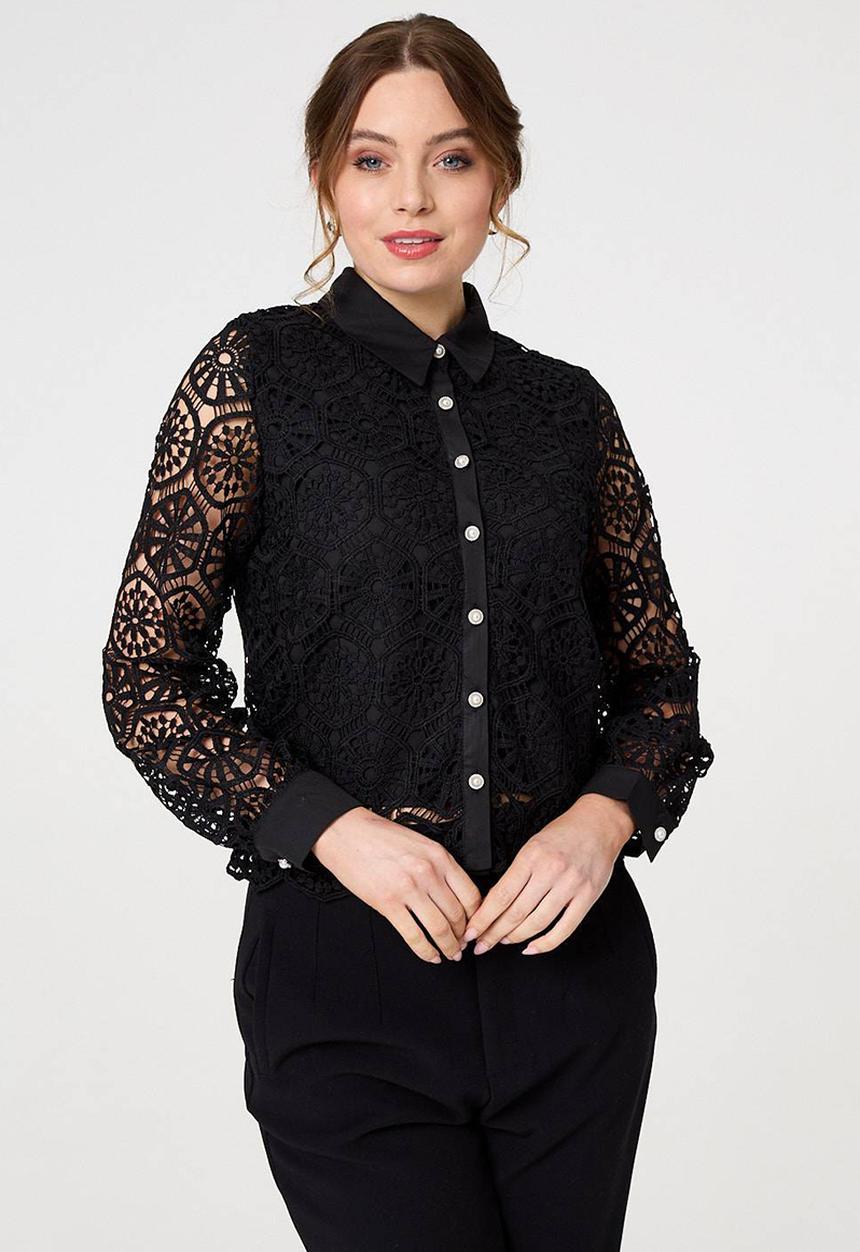 Stella Morgan - Long sleeve Lace Shirt - Black
