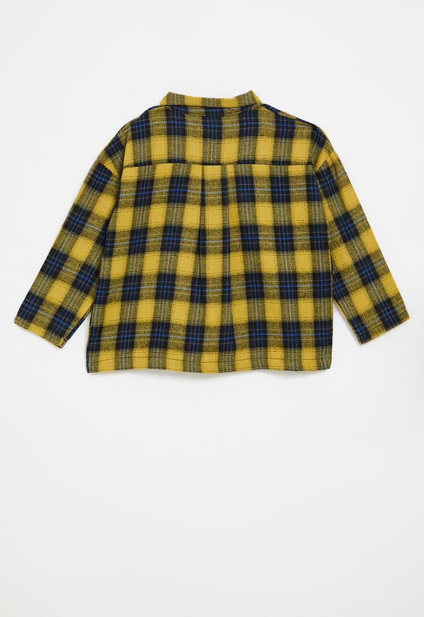Pop Candy - Navy tartan shirt - yellow