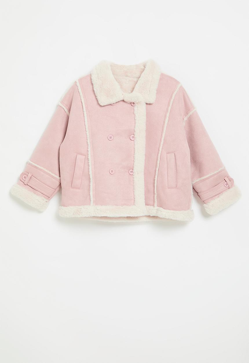 Pop Candy - Shearling trim jacket-pink & white