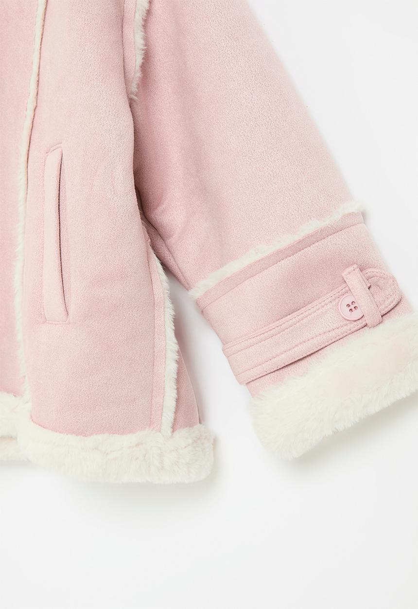 Pop Candy - Shearling trim jacket-pink & white
