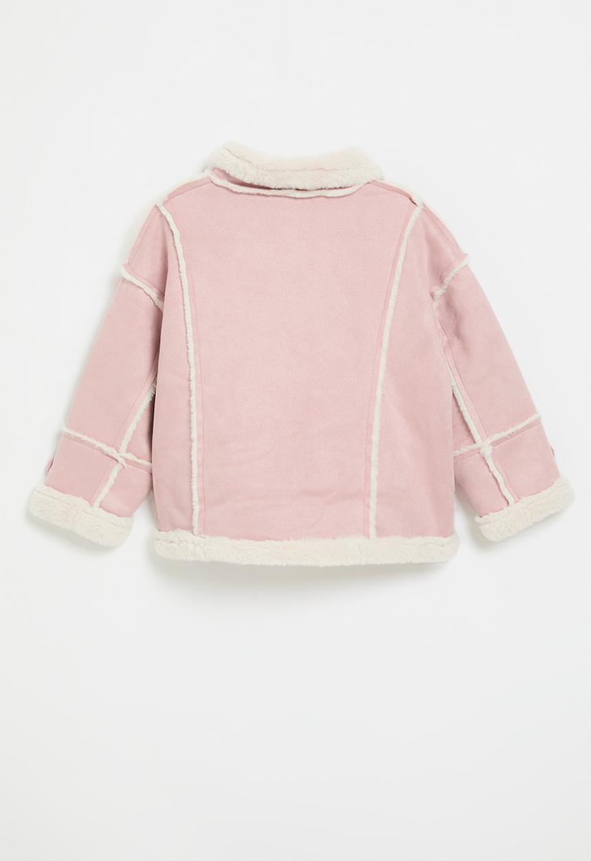 Pop Candy - Shearling trim jacket-pink & white