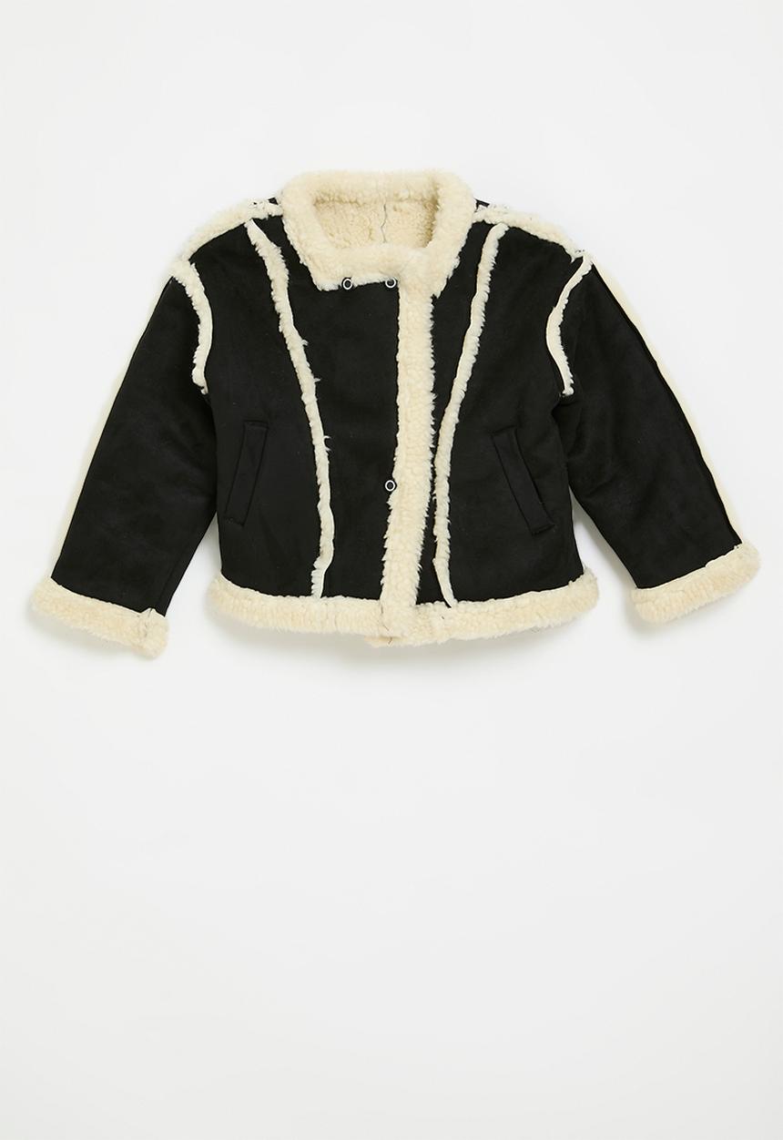 Pop Candy - Shearling trim jacket-black & white