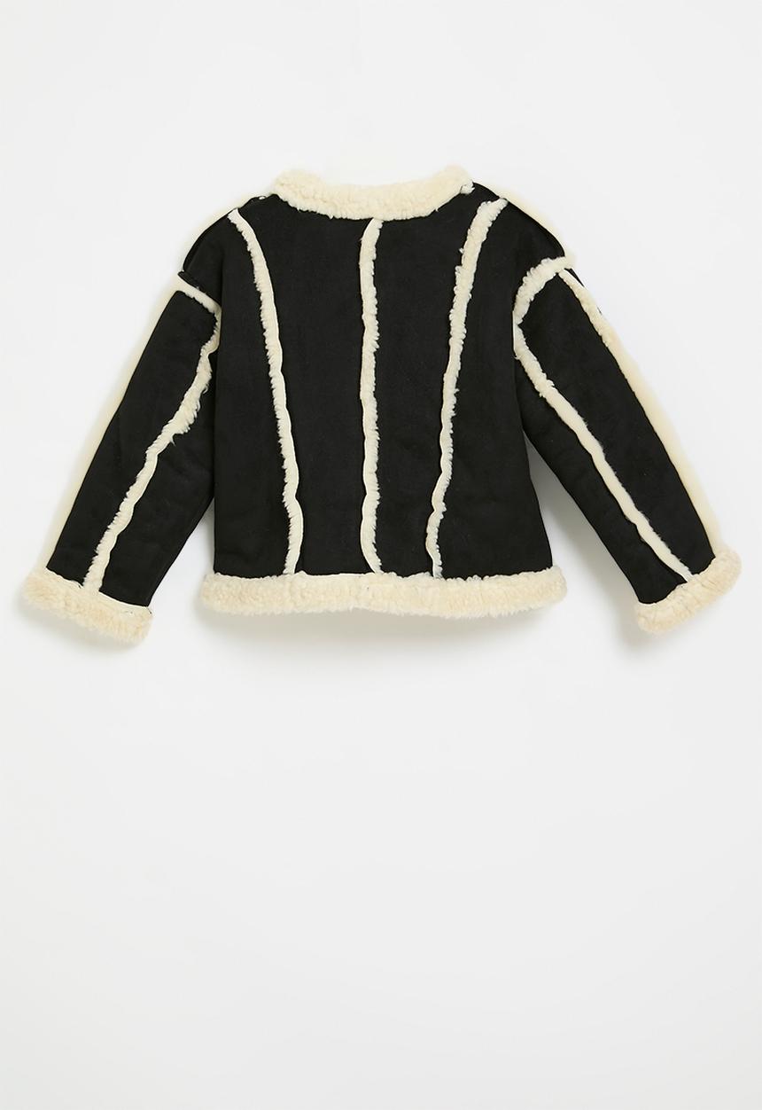 Pop Candy - Shearling trim jacket-black & white