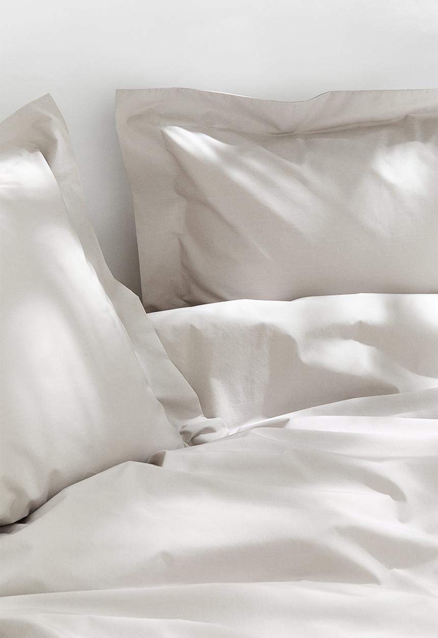 H&M - Double/king cotton percale duvet cover set - beige & grey