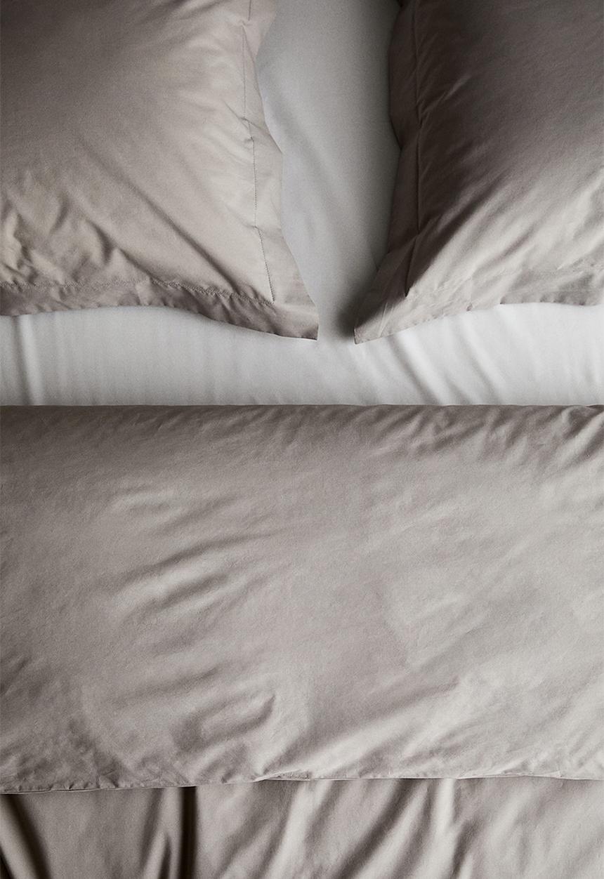 H&M - Double/king cotton percale duvet cover set - beige & grey