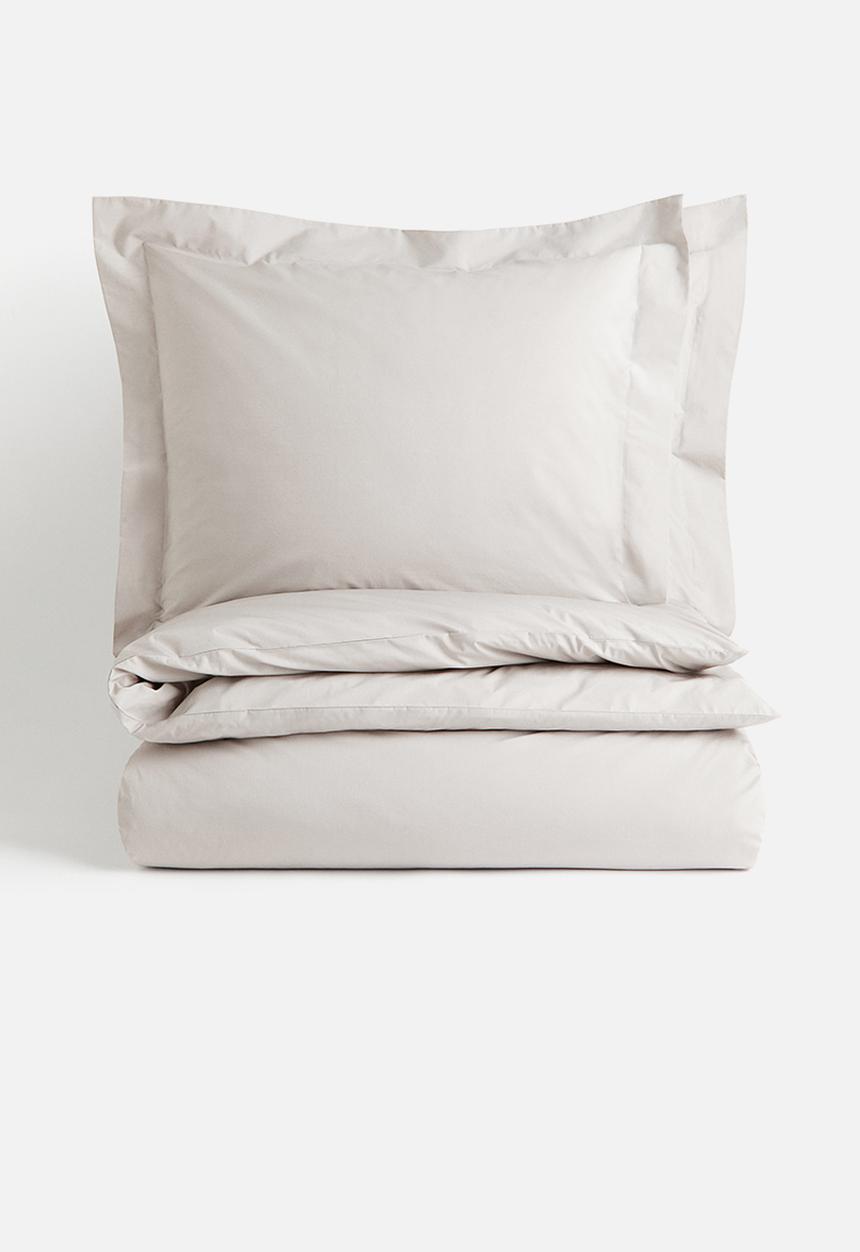 H&M - Double/king cotton percale duvet cover set - beige & grey