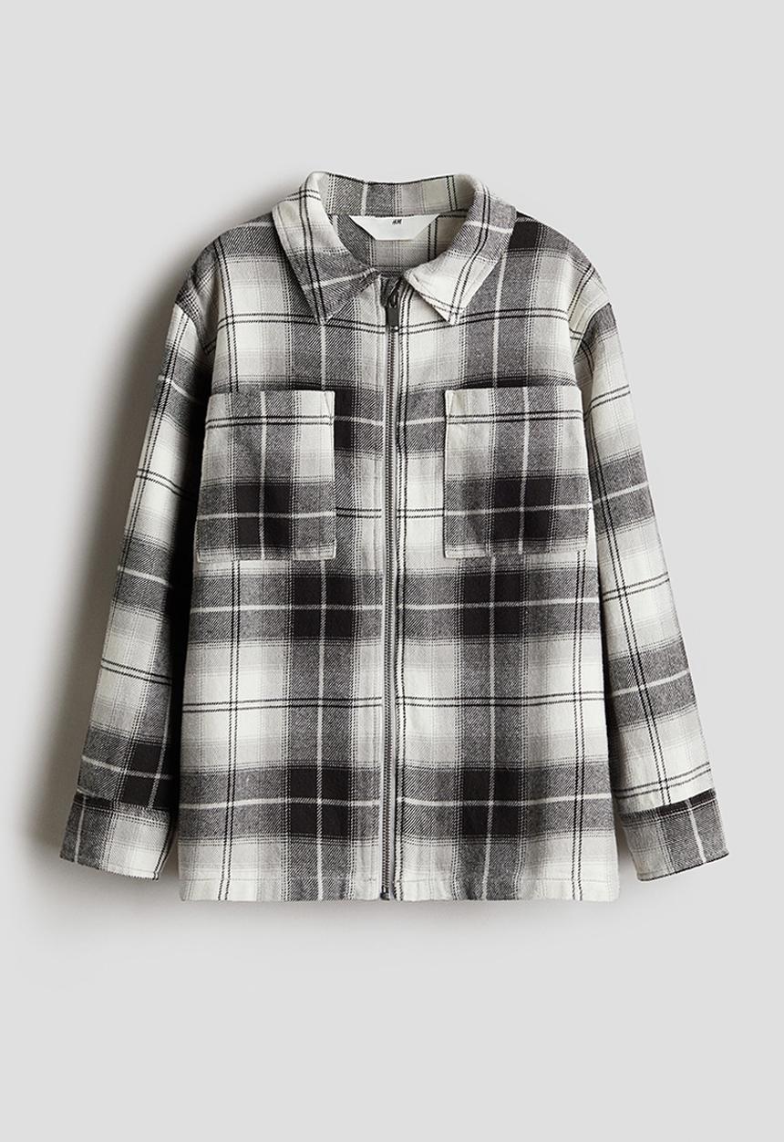 H&M - Cotton flannel overshirt - grey & white