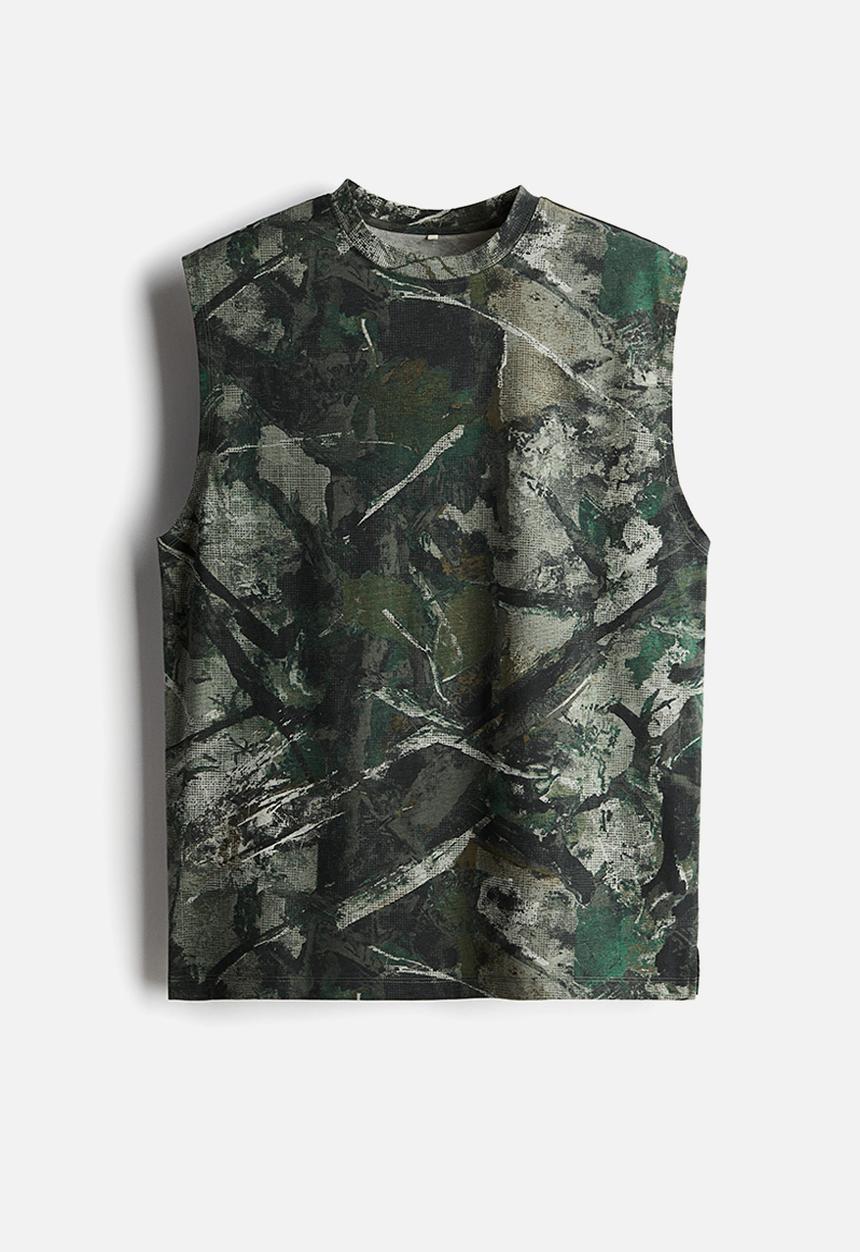 H&M - Loose fit sports vest top with drymove™ - khaki green/patterned