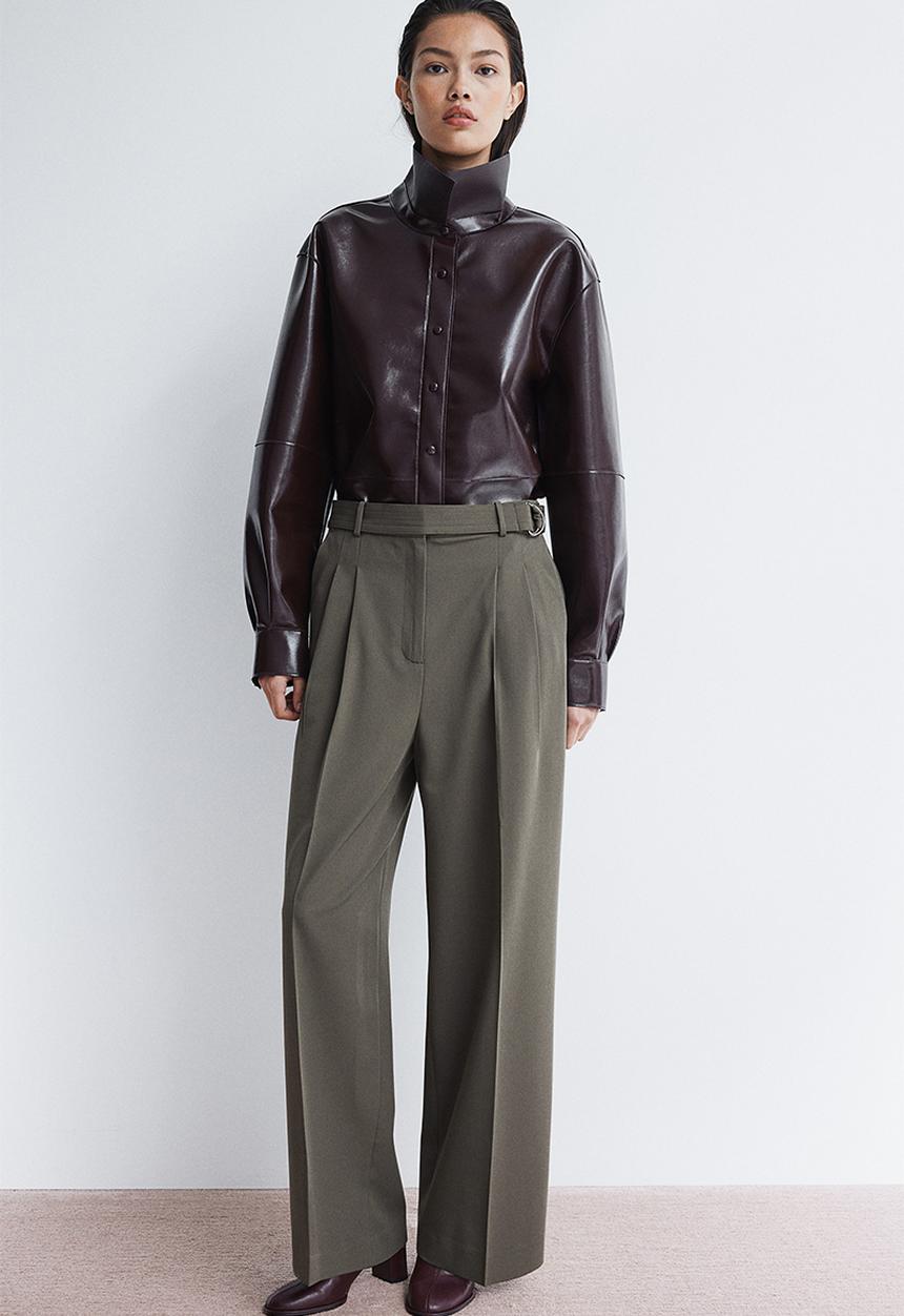H&M - Wide belted trousers - khaki green