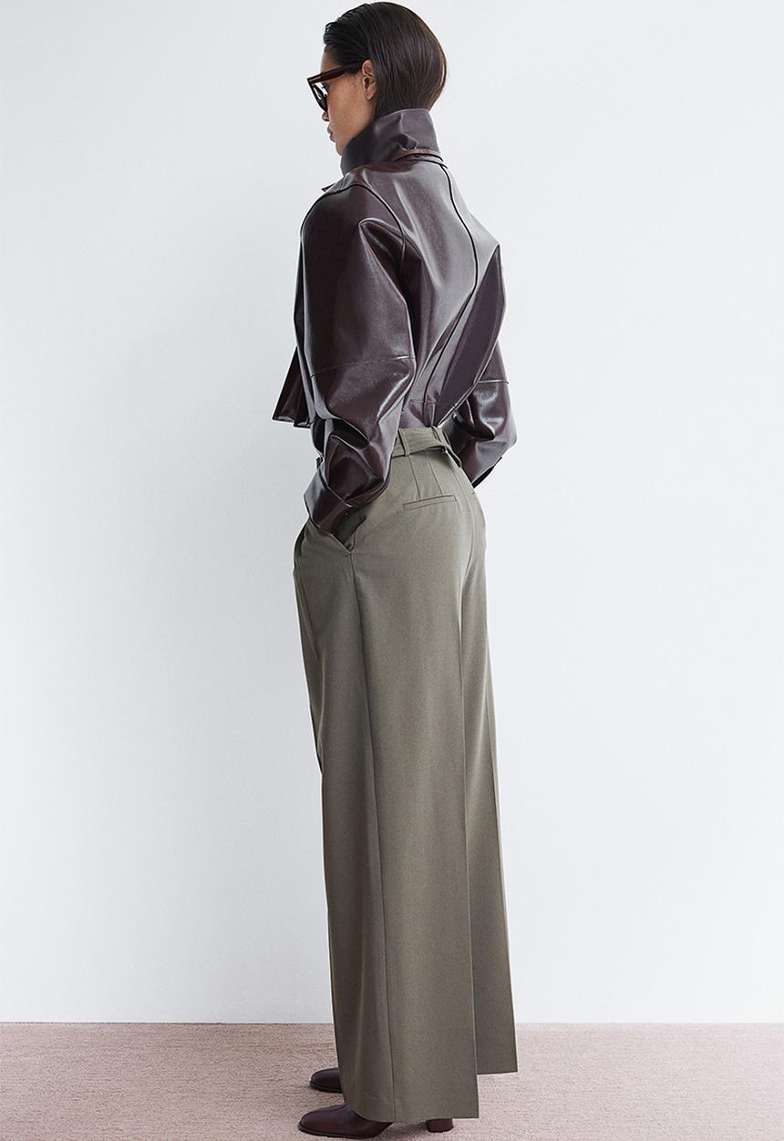 H&M - Wide belted trousers - khaki green