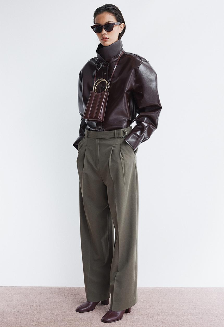 H&M - Wide belted trousers - khaki green