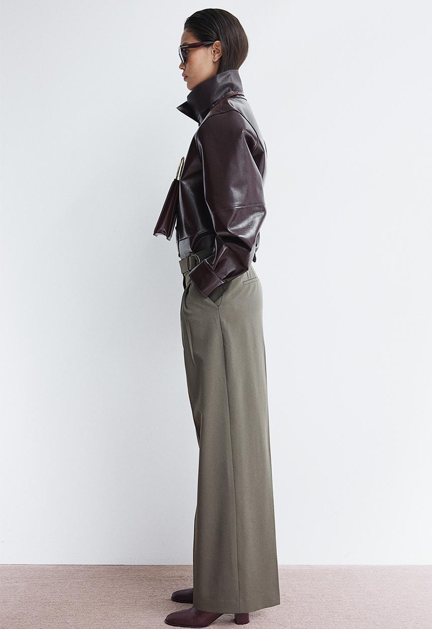 H&M - Wide belted trousers - khaki green
