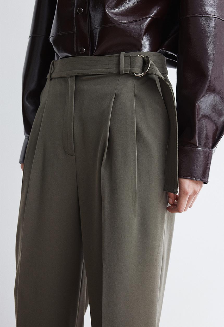 H&M - Wide belted trousers - khaki green