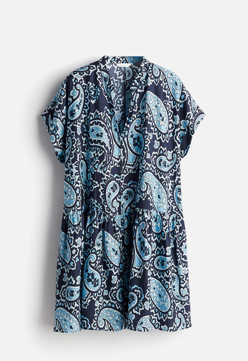 H&M - Tunic dress -navy blue paisley-patterned