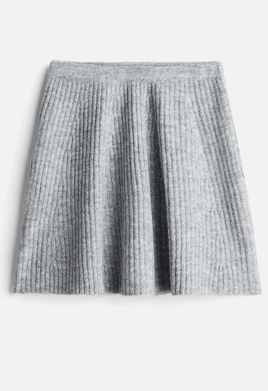 H&M - Rib-knit a-line mini skirt - light grey marl