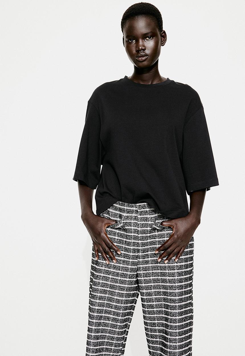 H&M - Bouclé-jersey trousers - black & checked