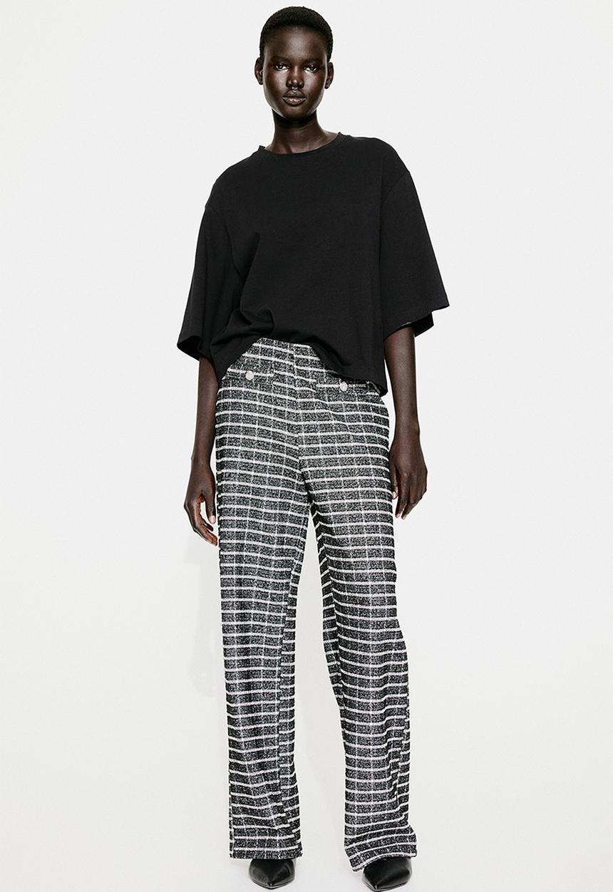 H&M - Bouclé-jersey trousers - black & checked