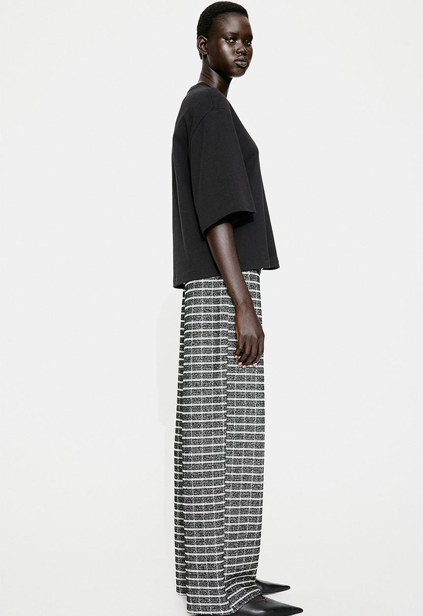 H&M - Bouclé-jersey trousers - black & checked