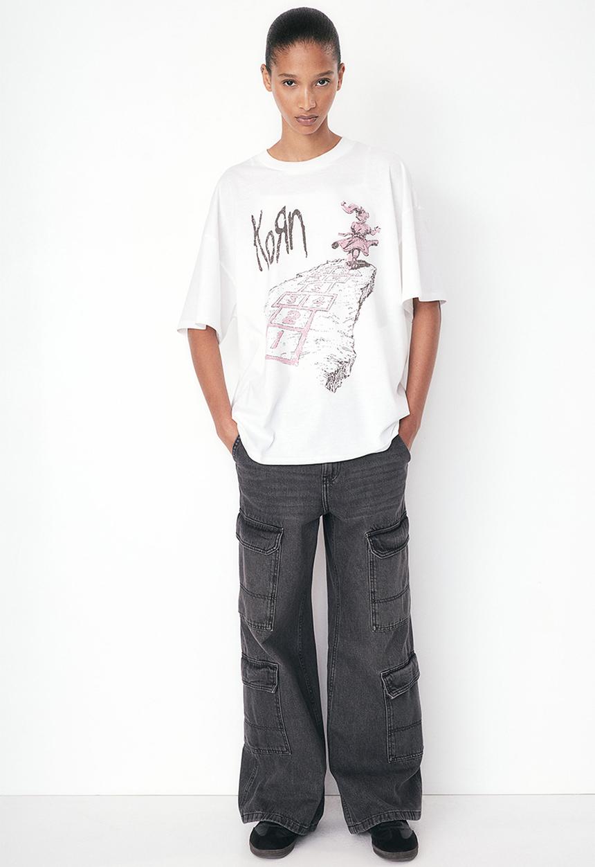H&M - Oversized printed t-shirt - white & korn