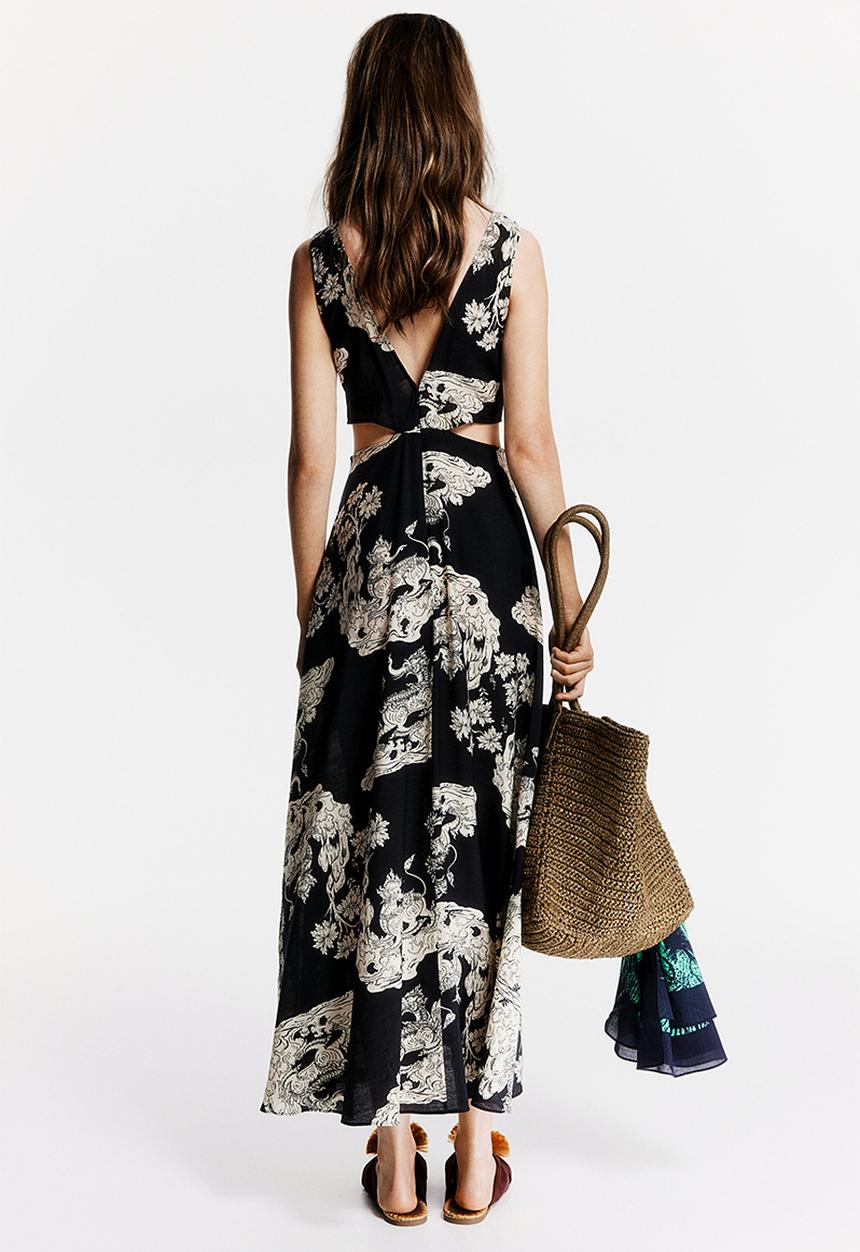 H&M - THE WHITE LOTUS H&M - Twist-detail patterned dress - black patterned 