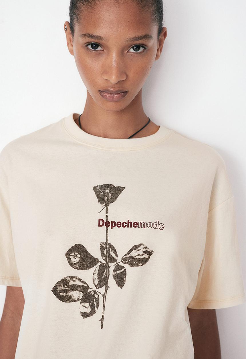 H&M - Oversized printed t-shirt - light beige & depeche mode