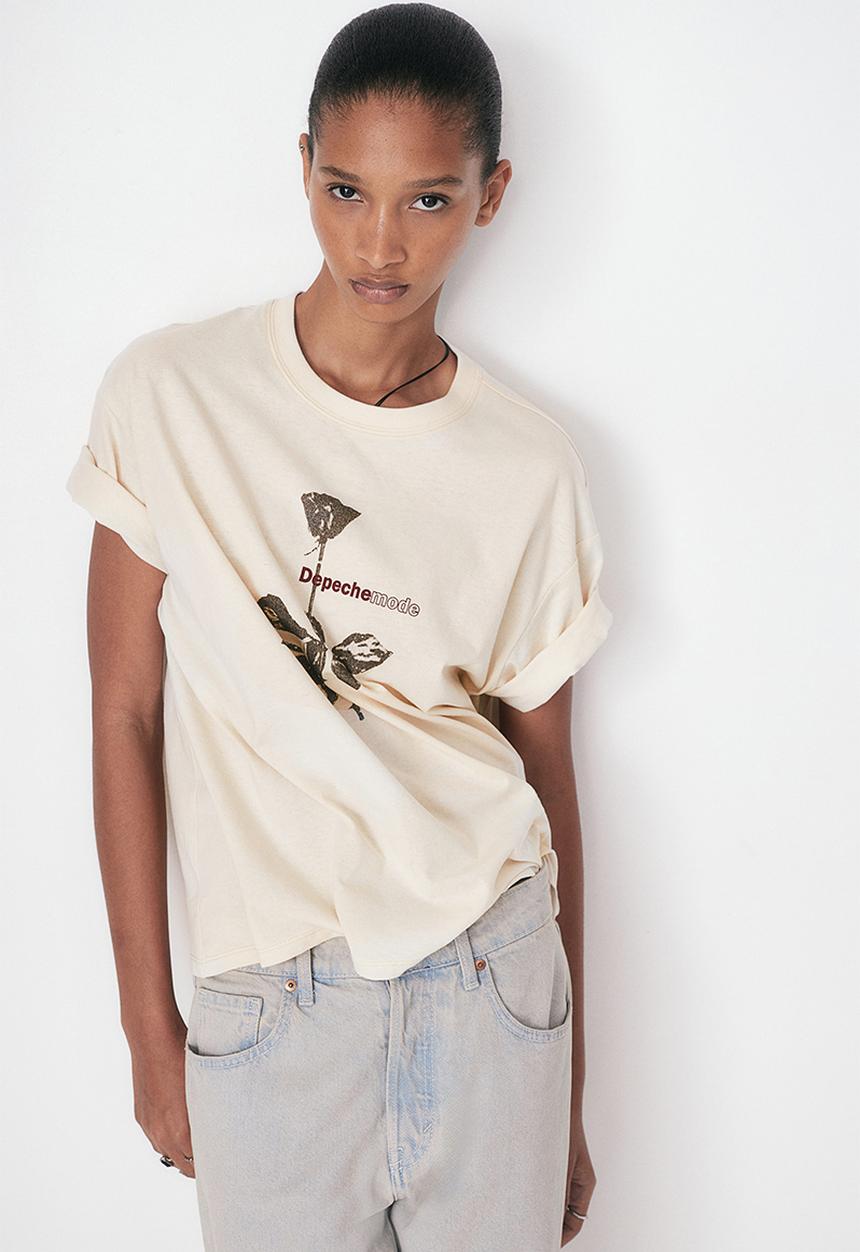 Oversized printed t-shirt - light beige/depeche mode - 1242503011