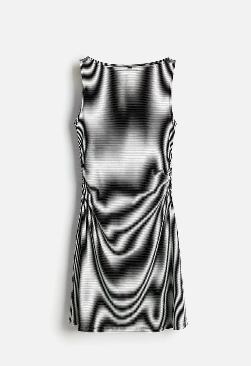 H&M - Gathered flared-skirt dress - white & striped