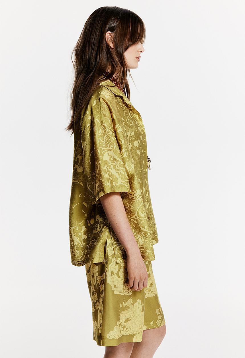 H&M - THE WHITE LOTUS H&M - Patterned resort shirt - yellow-green patterned 