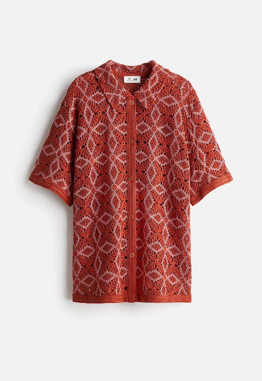 H&M - THE WHITE LOTUS H&M - Crocheted shirt - orange patterned