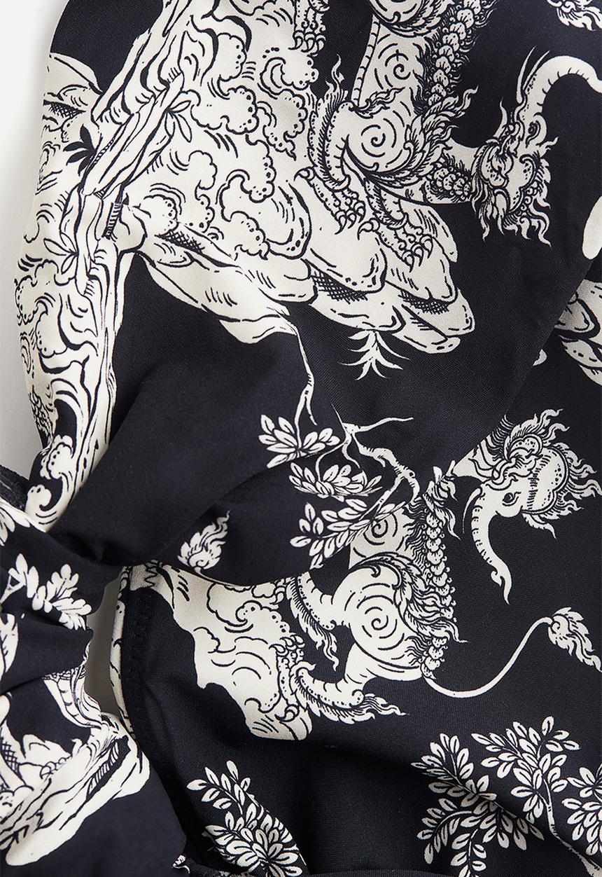 H&M - THE WHITE LOTUS H&M - Patterned one-shoulder bikini top - black 