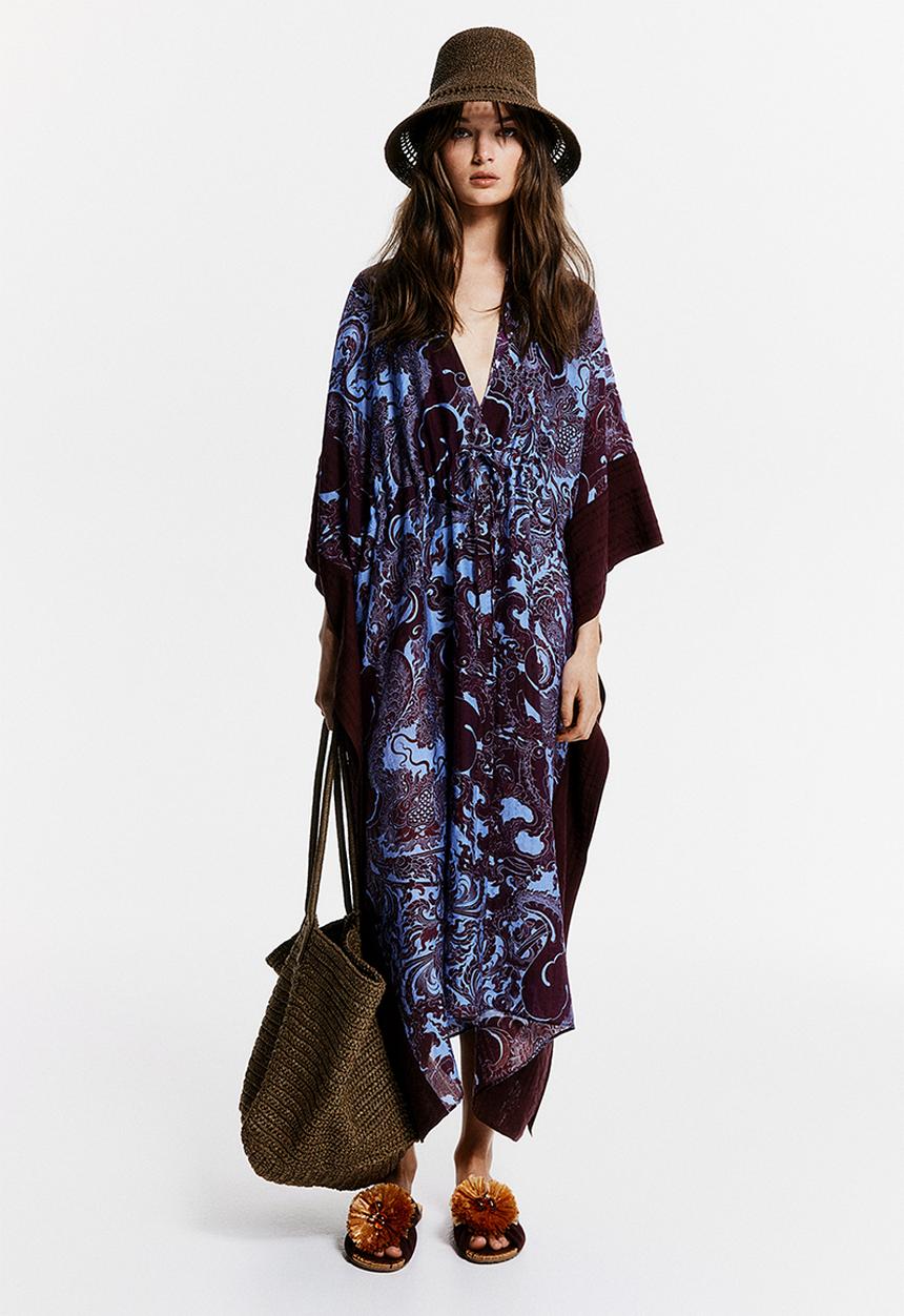 H&M - THE WHITE LOTUS H&M - Patterned kaftan dress - navy blue patterned