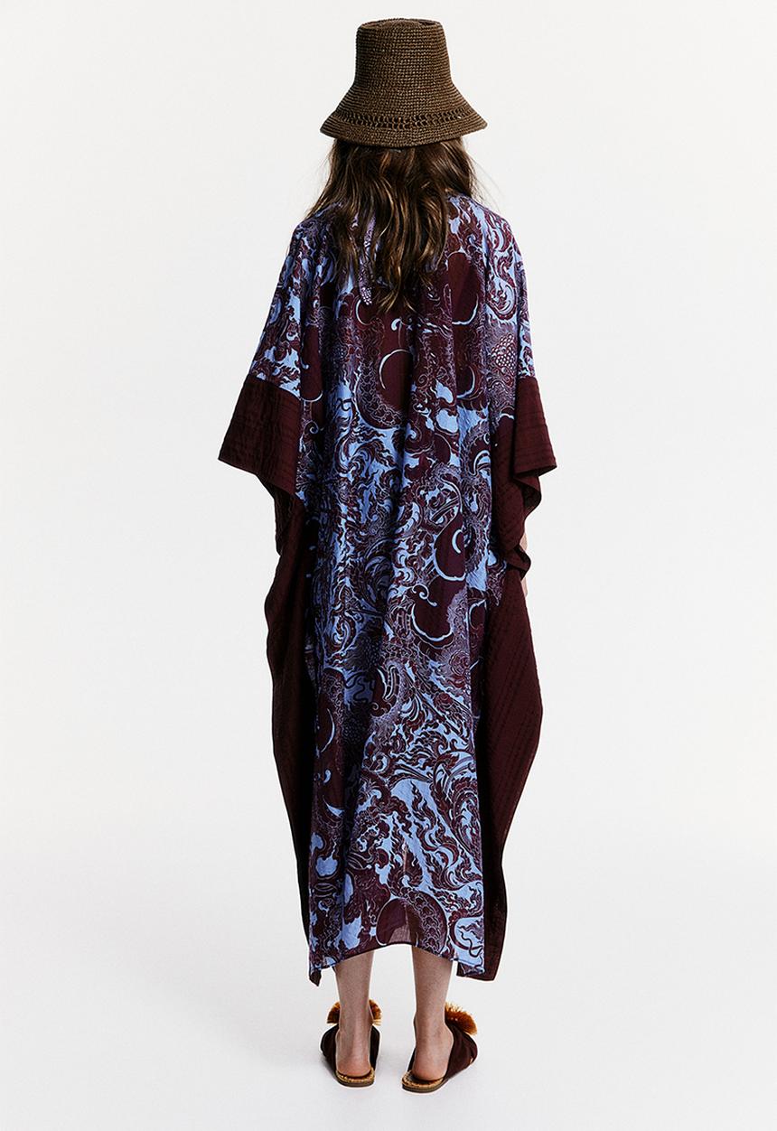 H&M - THE WHITE LOTUS H&M - Patterned kaftan dress - navy blue patterned
