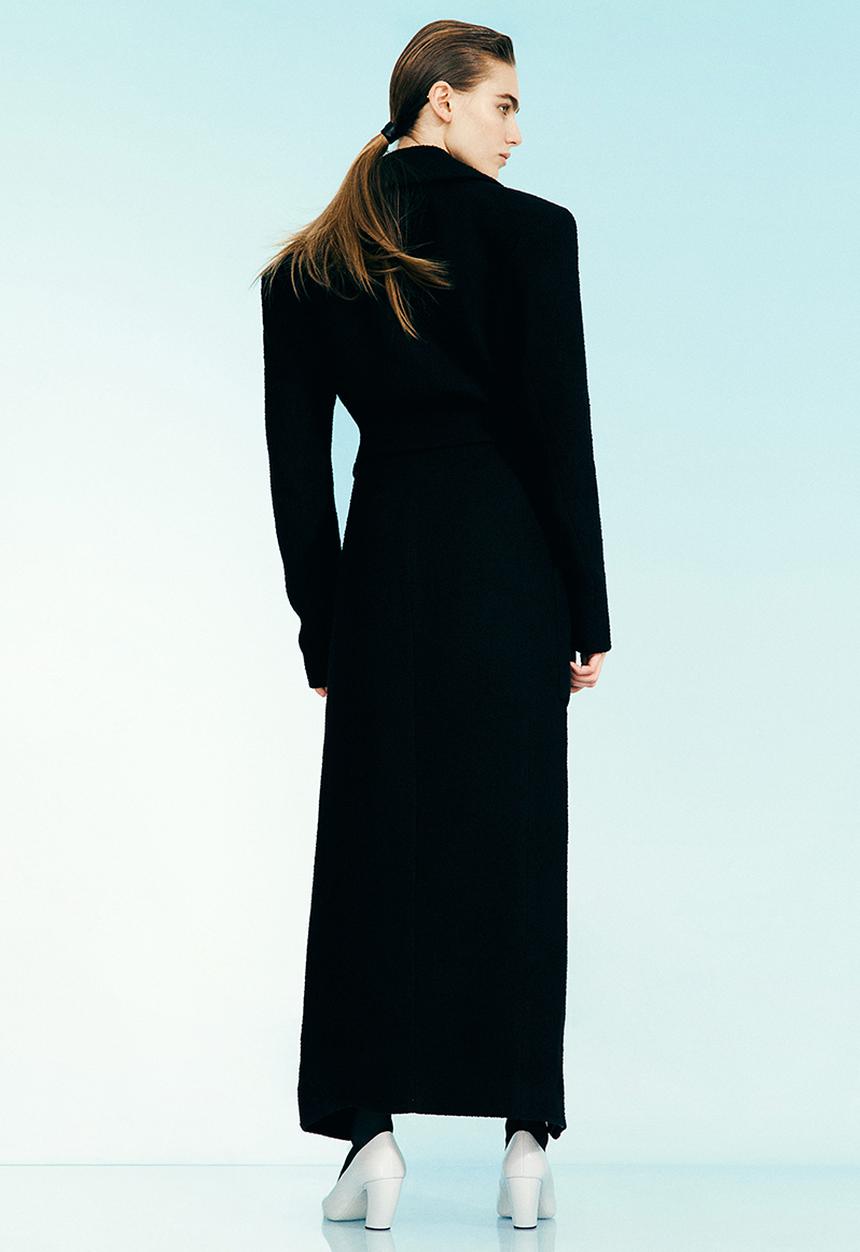 H&M - H&M Studio: Tie-belt bouclé-weave coat - black