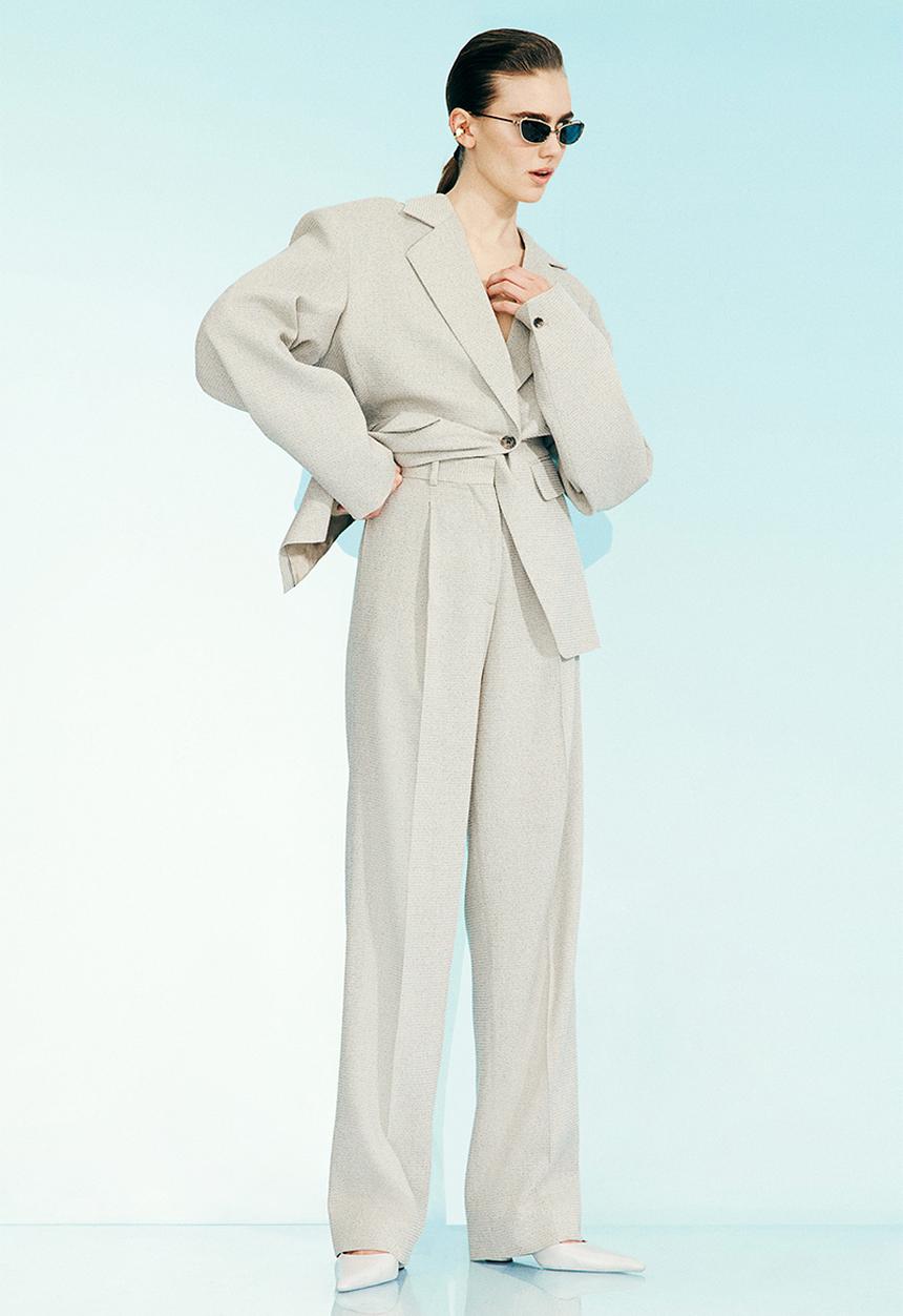 H&M - H&M Studio: Wool-blend tailored trousers - light greige marl
