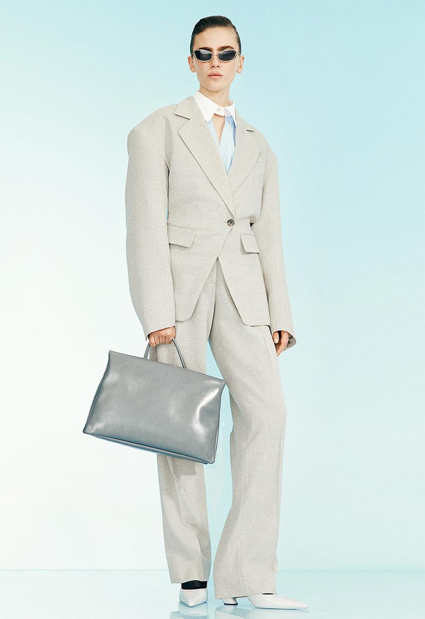 H&M - H&M Studio: Wool-blend tailored trousers - light greige marl