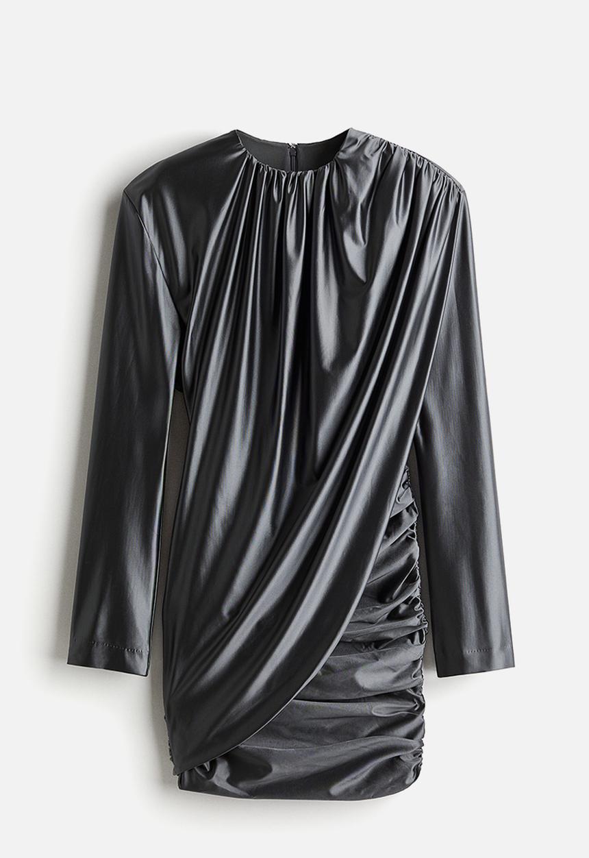 H&M - H&M Studio: Shiny draped dress - dark grey