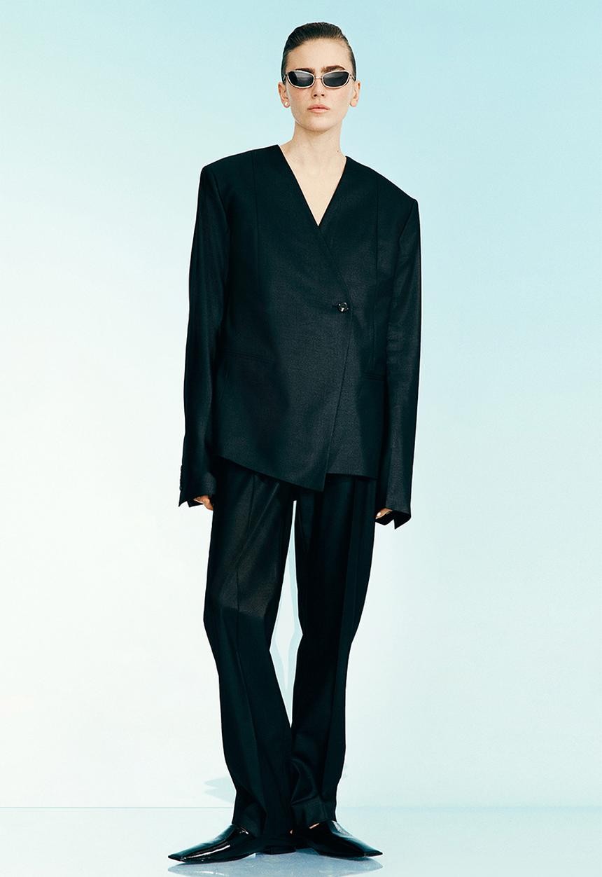 H&M - H&M Studio: Wool-blend asymmetric blazer - black
