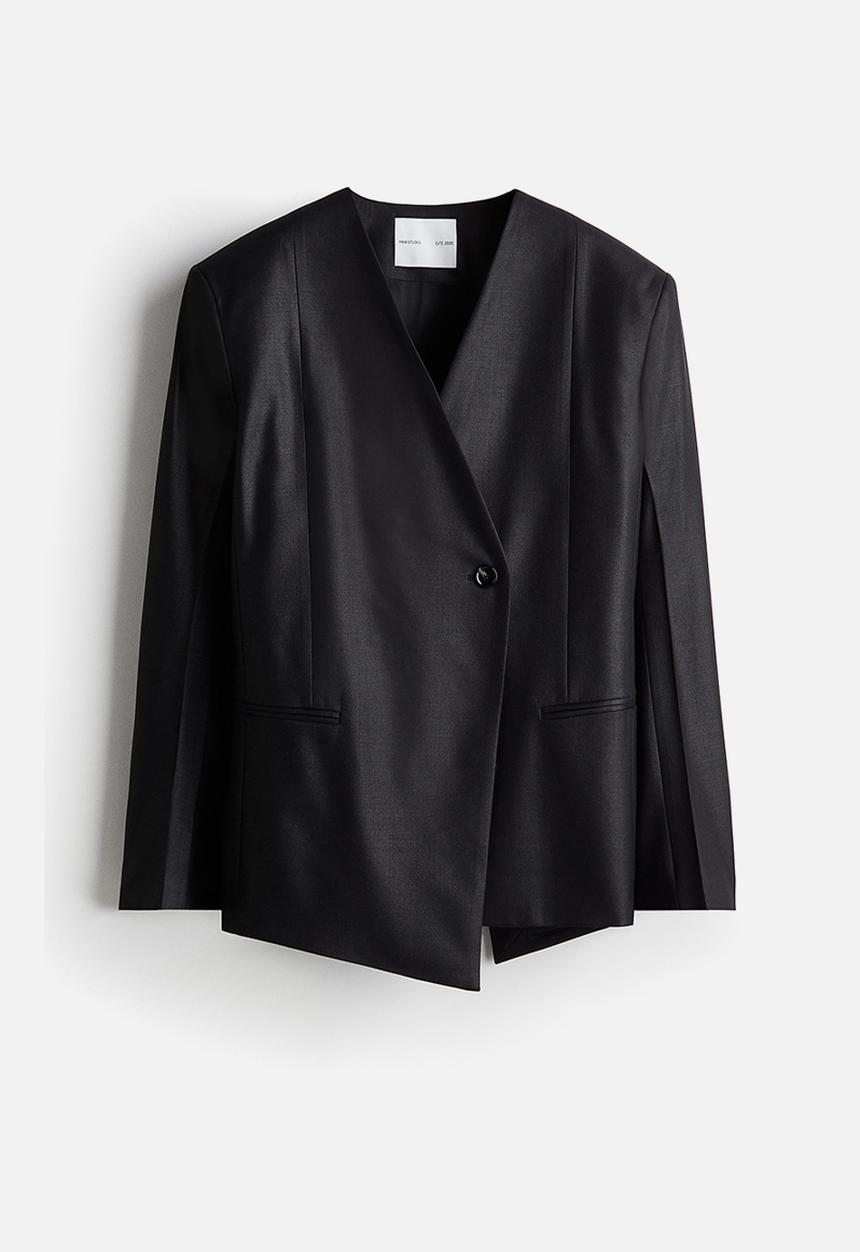 H&M - H&M Studio: Wool-blend asymmetric blazer - black
